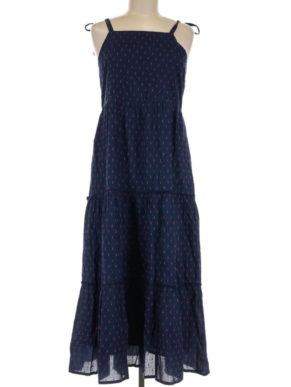Mer St. Barth Women's Navy Pink Dot Tassel Tie Boho Beach Cover Up Tunic Dress